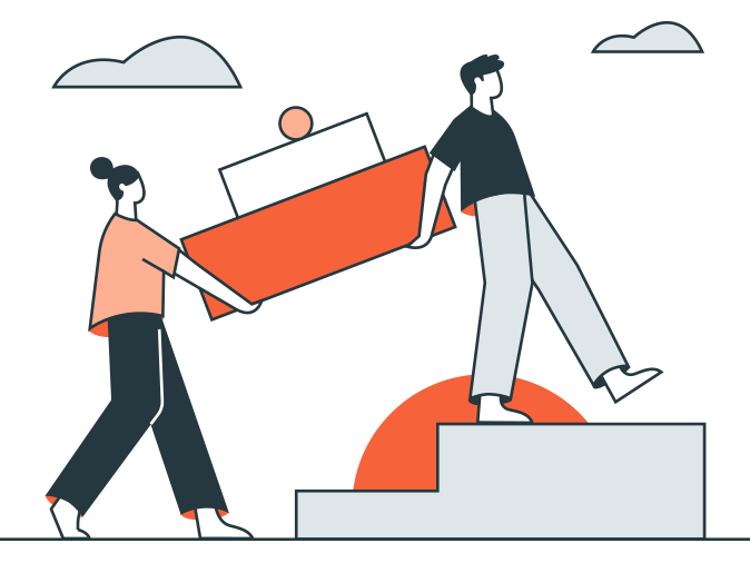 Illustration of A man and a woman carry boxes