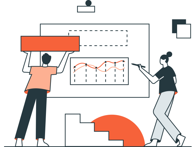 Illustration of A man and a woman looking at a graph